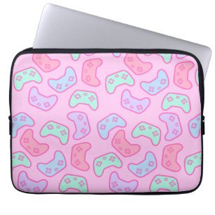 Gamer Girl Pastel Cartoon Video Game Controllers Laptop Sleeve