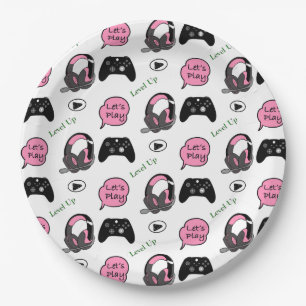 Gamer Girl Pink and Black Birthday Paper Plate