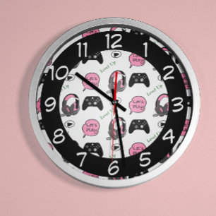 Gamer Girl Pink and Black Clock