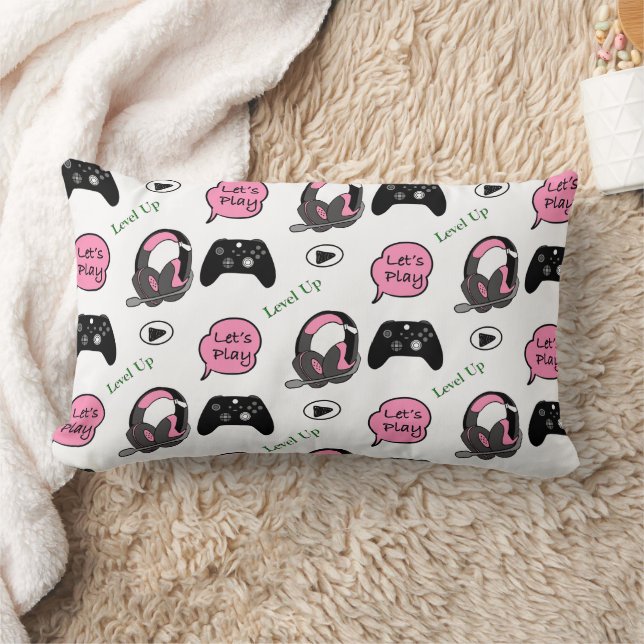 Gamer Girl Pink and Black  Lumbar Cushion (Blanket)