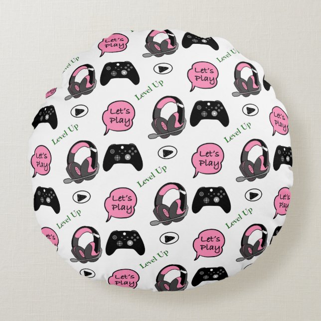 Gamer Girl Pink and Black   Round Cushion (Front)
