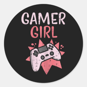 Gamer Girl Pink Game Controller Cute Video Gaming Classic Round Sticker