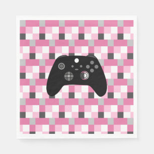 Gamer Girl Pink Pixels and Black Birthday  Napkin