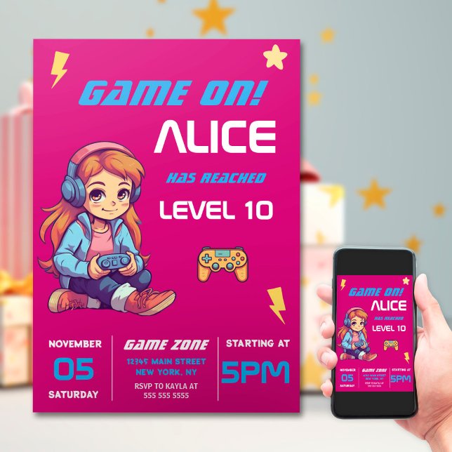 Gamer Girl Pink Video Game Birthday Invitation (Creator Uploaded)