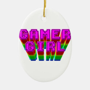 Gamer Girl Text Ceramic Tree Decoration