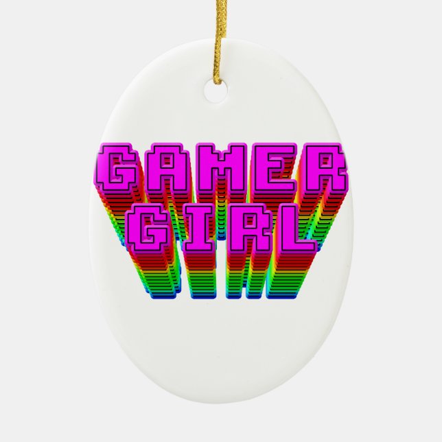 Gamer Girl Text Ceramic Tree Decoration (Front)