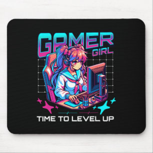 Gamer Girl Time To Level Up Video Game Girl Gaming Mouse Mat