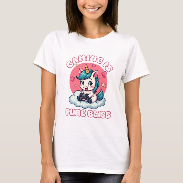 Gamer Girl Unicorn Gaming Cute Gaming is pure blis T-Shirt (Front)