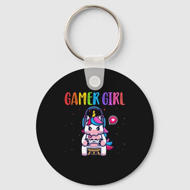 Gamer Girl Unicorn Gaming Cute Video Game Key Ring (Front)