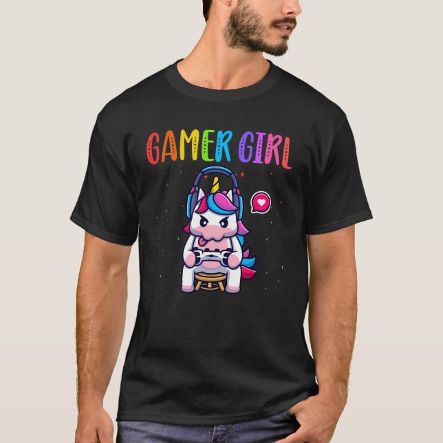 Gamer Girl Unicorn Gaming Cute Video Game T-Shirt (Front)