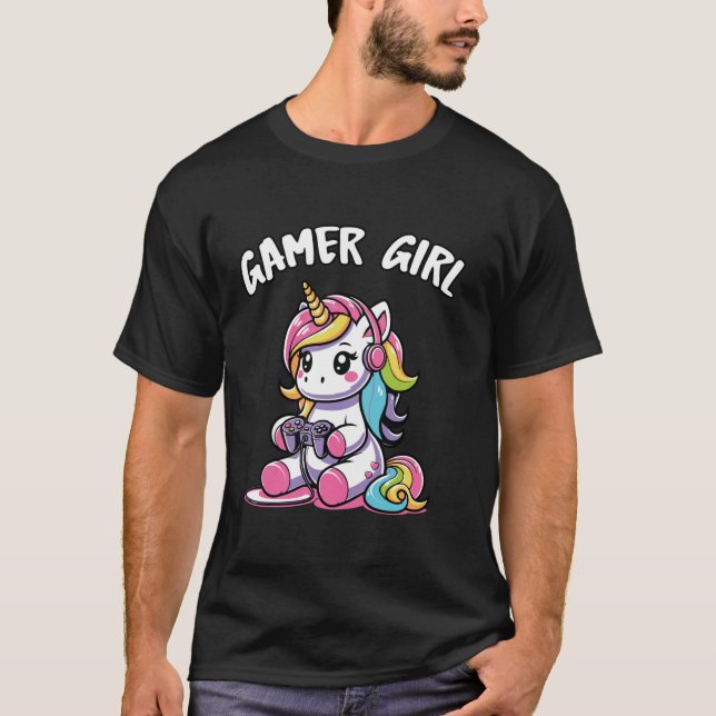 Gamer Girl Unicorn Video Game Controller Kawaii Cu T-Shirt (Front)