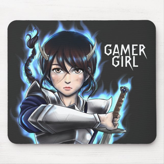 Gamer Girl Warrior Spirit Sword Mouse Mat (Front)