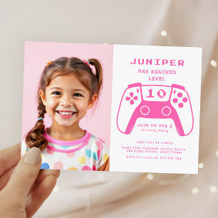 Gamer Girls Pink Kids Birthday Party Photo Invitation