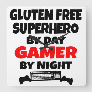 Gamer Gluten Free Superhero Square Wall Clock