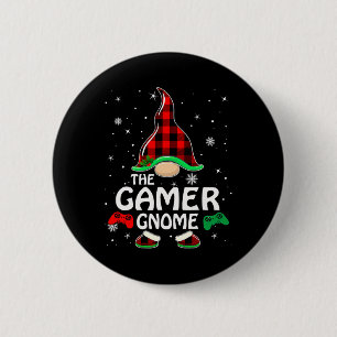 Gamer Gnome Buffalo Plaid Matching Family Christma 6 Cm Round Badge