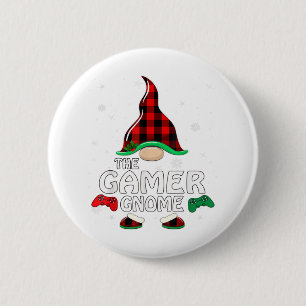 Gamer Gnome Buffalo Plaid Matching Family Christma 6 Cm Round Badge