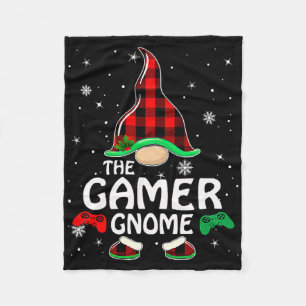 Gamer Gnome Buffalo Plaid Matching Family Christma Fleece Blanket