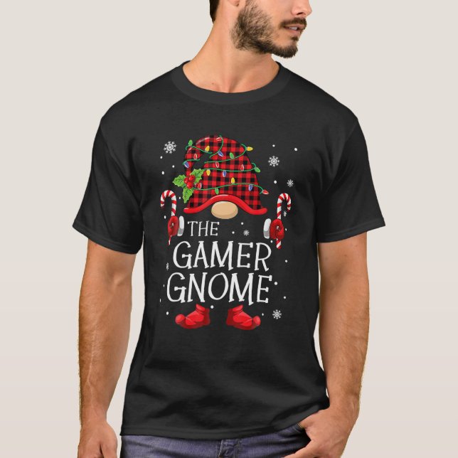 Gamer Gnome Buffalo Plaid Matching Family Christma T-Shirt (Front)