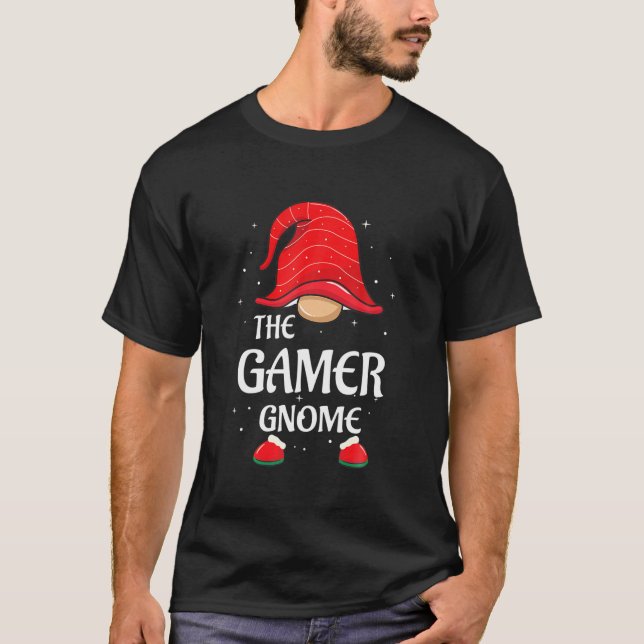 Gamer Gnome Buffalo Plaid Matching Family Christma T-Shirt (Front)