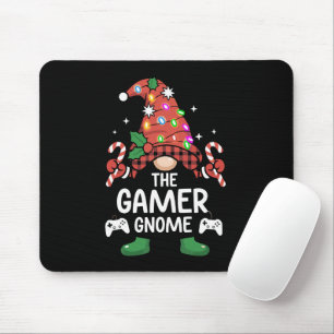 Gamer Gnome Buffalo Plaid Matching Family Xmas Mouse Mat