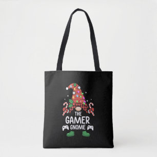 Gamer Gnome Buffalo Plaid Matching Family Xmas Tote Bag