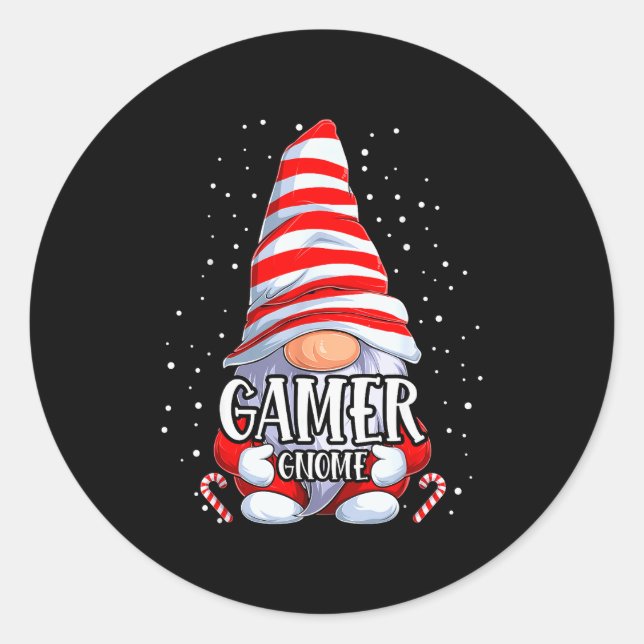 Gamer Gnome Christmas Pajamas Matching Family Grou Classic Round Sticker (Front)