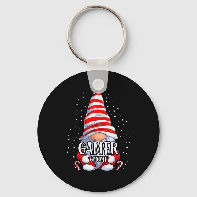 Gamer Gnome Christmas Pajamas Matching Family Grou Key Ring (Front)