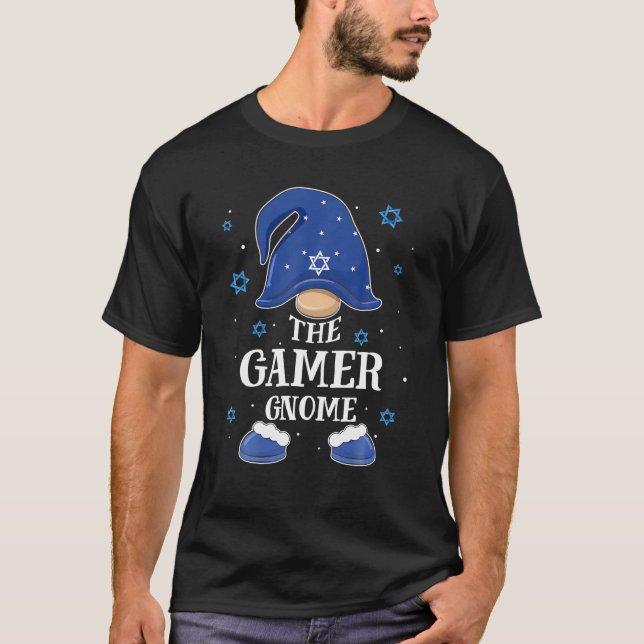 Gamer Gnome Hanukkah Jewish Matching Family Xmas T-Shirt (Front)