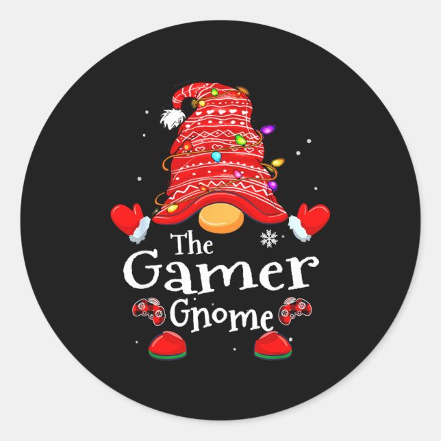 Gamer Gnome - Xmas Video Gamers Christmas Gnomes  Classic Round Sticker (Front)