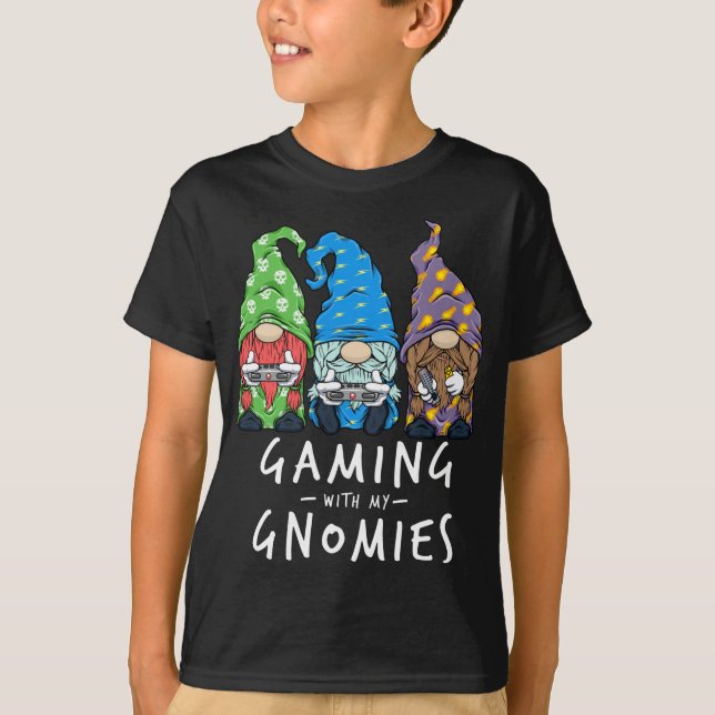 Gamer Gnomes Gaming With My Gnomies T-Shirt (Front)