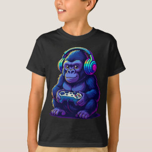 Gamer Gorilla with Headphones — Neon Gaming Vibes T-Shirt
