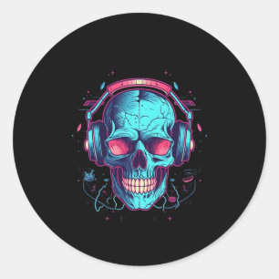 Gamer Halloween Costume Skull Gaming Video-game Classic Round Sticker