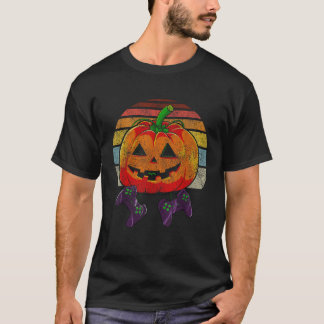 Gamer Halloween Retro Style Pumpkin Jack O Lantern T-Shirt