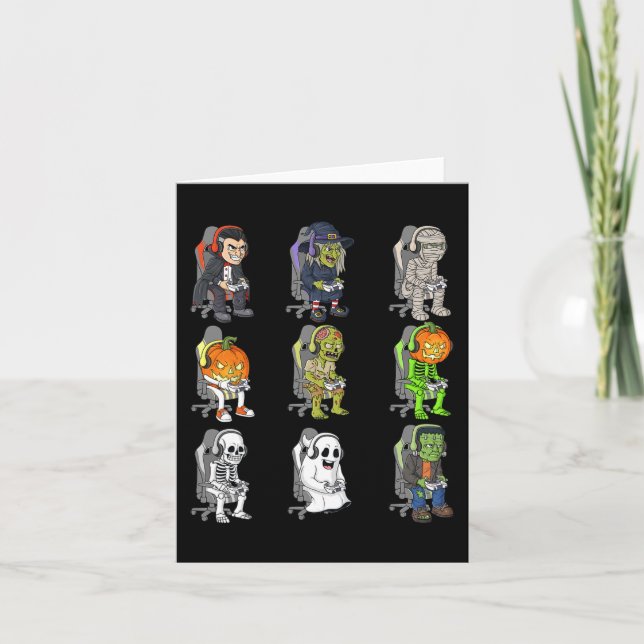 Gamer Halloween Skeleton Vampire Gaming Mummy Boys Card (Front)