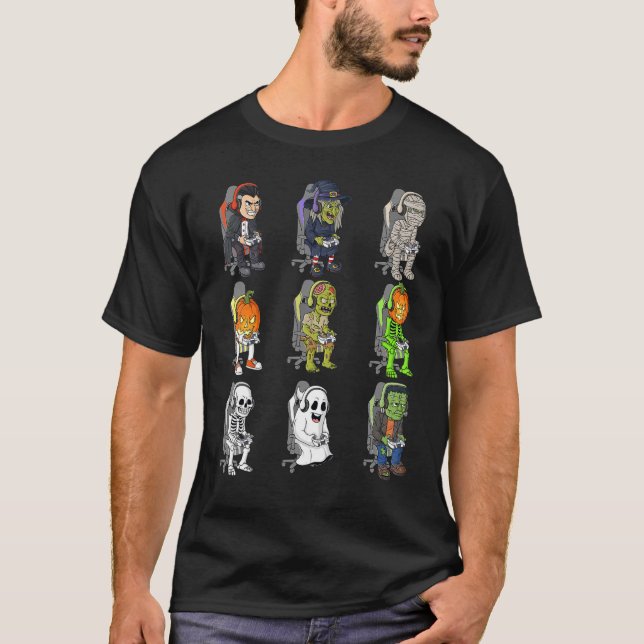 Gamer Halloween Skeleton Vampire Gaming Mummy Boys T-Shirt (Front)