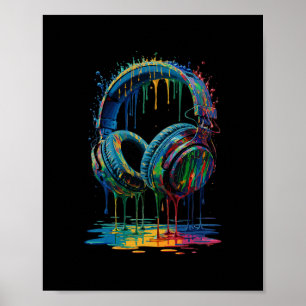 Gamer Headphones Paint Splash Music Lover Dj  Poster