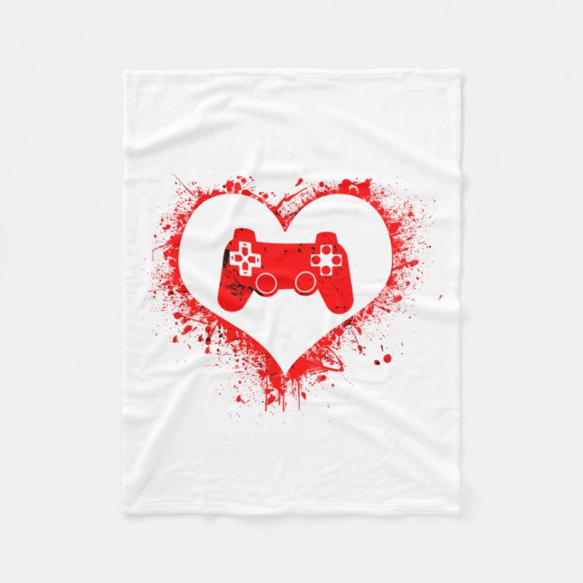 Gamer Heart Valentines Day Video Games Boys Kids T Fleece Blanket (Front)