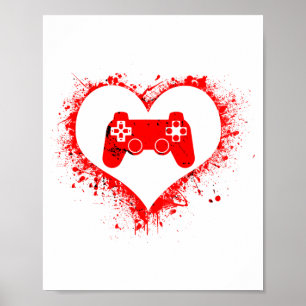 Gamer Heart Valentines Day Video Games Boys Kids T Poster