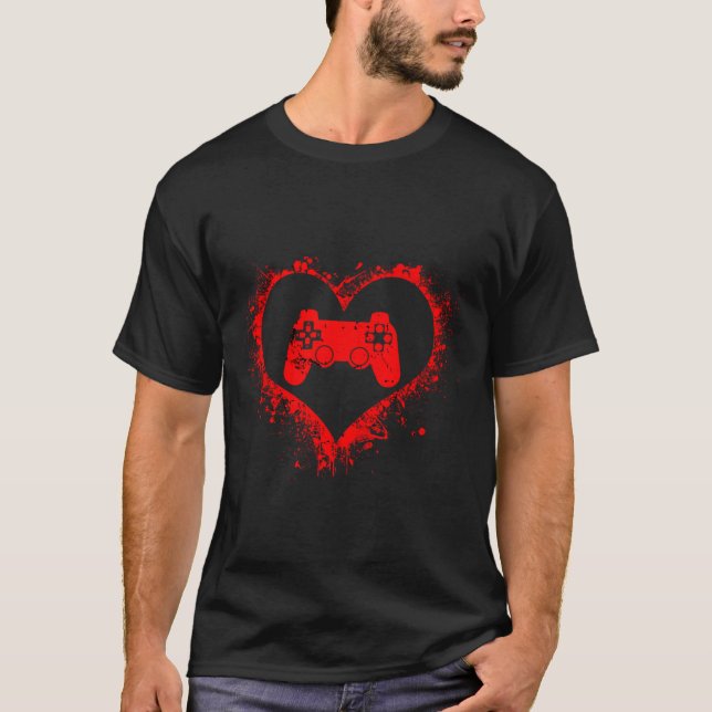 Gamer Heart Valentines Day Video Games Boys Kids T T-Shirt (Front)