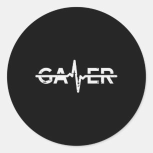 Gamer Heartbeat Funny Video Gaming Men Boys Kids T Classic Round Sticker