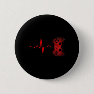 Gamer Heartbeat Video Games Gaming Boys Teens Men 6 Cm Round Badge