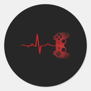 Gamer Heartbeat Video Games Gaming Boys Teens Men Classic Round Sticker