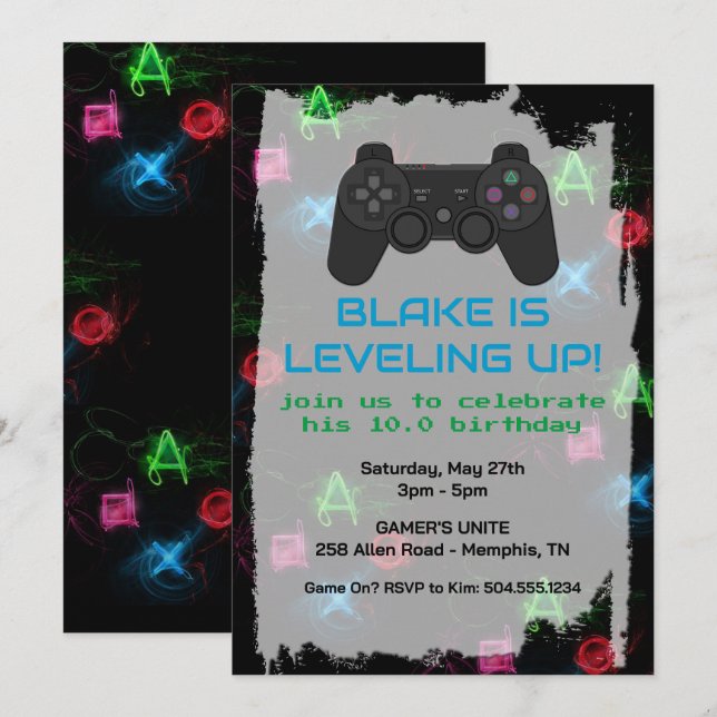 Gamer Invitations, Gaming Invitations, PS Invites (Front/Back)