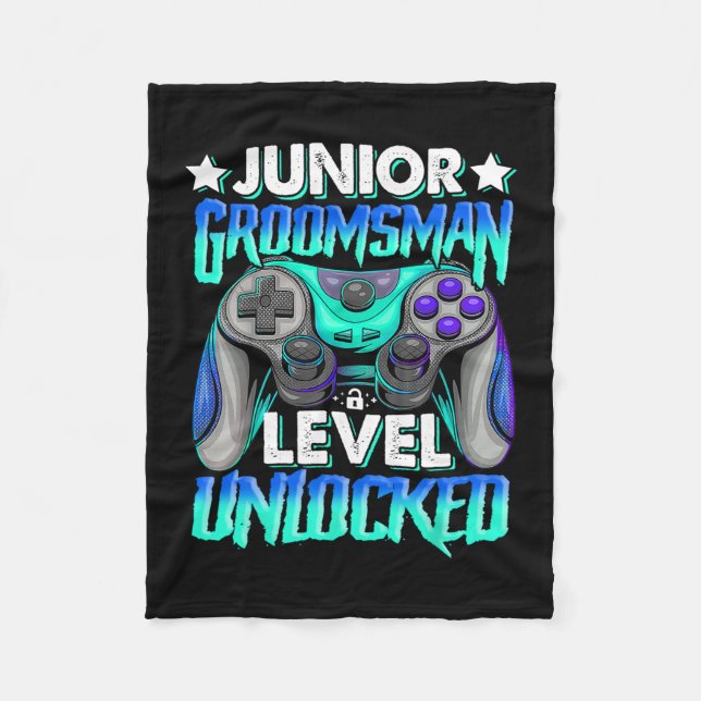Gamer Junior Groomsman Level Unlocked Video Gaming Fleece Blanket (Front)