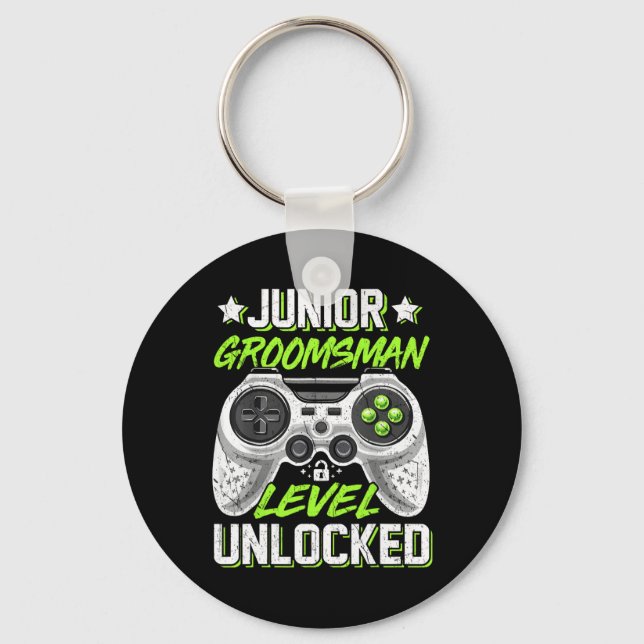 Gamer Junior Groomsman Level Unlocked Video Gaming Key Ring (Front)