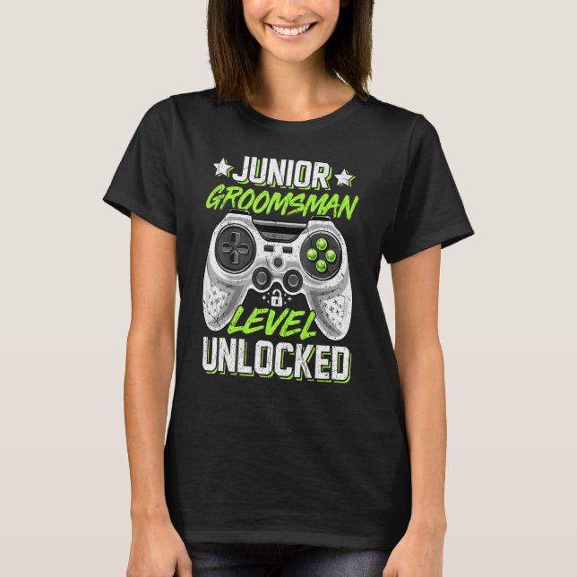 Gamer Junior Groomsman Level Unlocked Video Gaming T-Shirt (Front)