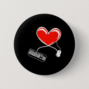Gamer Keyboard And Mouse Video Game Heart Gaming L 6 Cm Round Badge