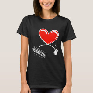 Gamer Keyboard And Mouse Video Game Heart Gaming L T-Shirt