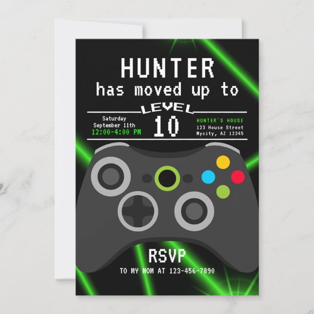 Gamer Kid's Video Game Birthday Invitation (Front)