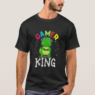 Gamer King T-Rex Dinosaur Playing Video Games Kid  T-Shirt